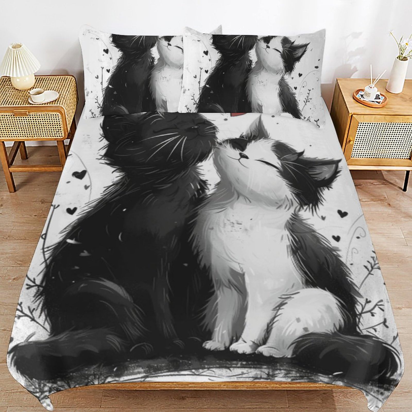 Parure de lit chat en microfibres douce pour chambre d'enfant et ado