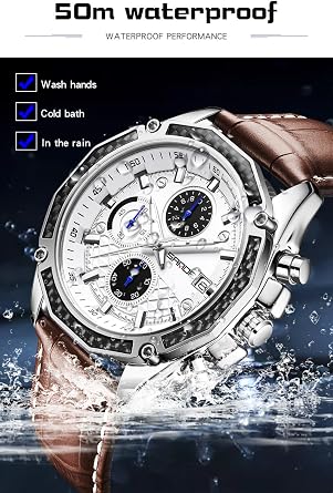 Mens Watches for Men Analog Quartz Watches with Waterproof Chronograph Calendar Leather Strap Stainless Steel Watch,Classic Stylish Fashion Sport Casual Business Wristwatch