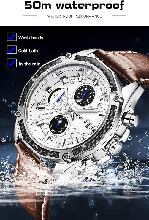 Mens Watches for Men Analog Quartz Watches with Waterproof Chronograph Calendar Leather Strap Stainless Steel Watch,Classic Stylish Fashion Sport Casual Business Wristwatch