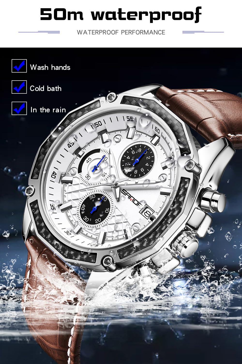 Uomo Orologio da Uomo per Gli Uomini Analogico Quarzo Orologi con Impermeabile Cronografo Calendario Cinturino in Pelle Acciaio Inox Orologio Classico Elegante Moda Orologio da Polso