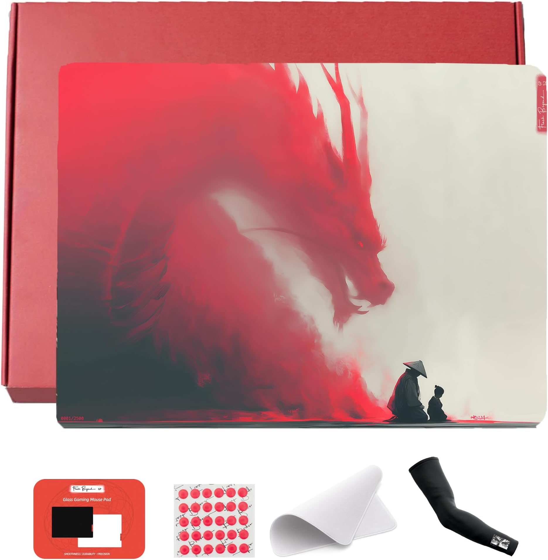 FlashBeyond Crimson Guardian: Blood Oath – Whispers of The Crimson Dragon Limited Edition Glass Gaming Mouse Pad | Micro-Etched Tempered Glass Pad for FPS Precision & Speed (Black, 40 × 30 cm)