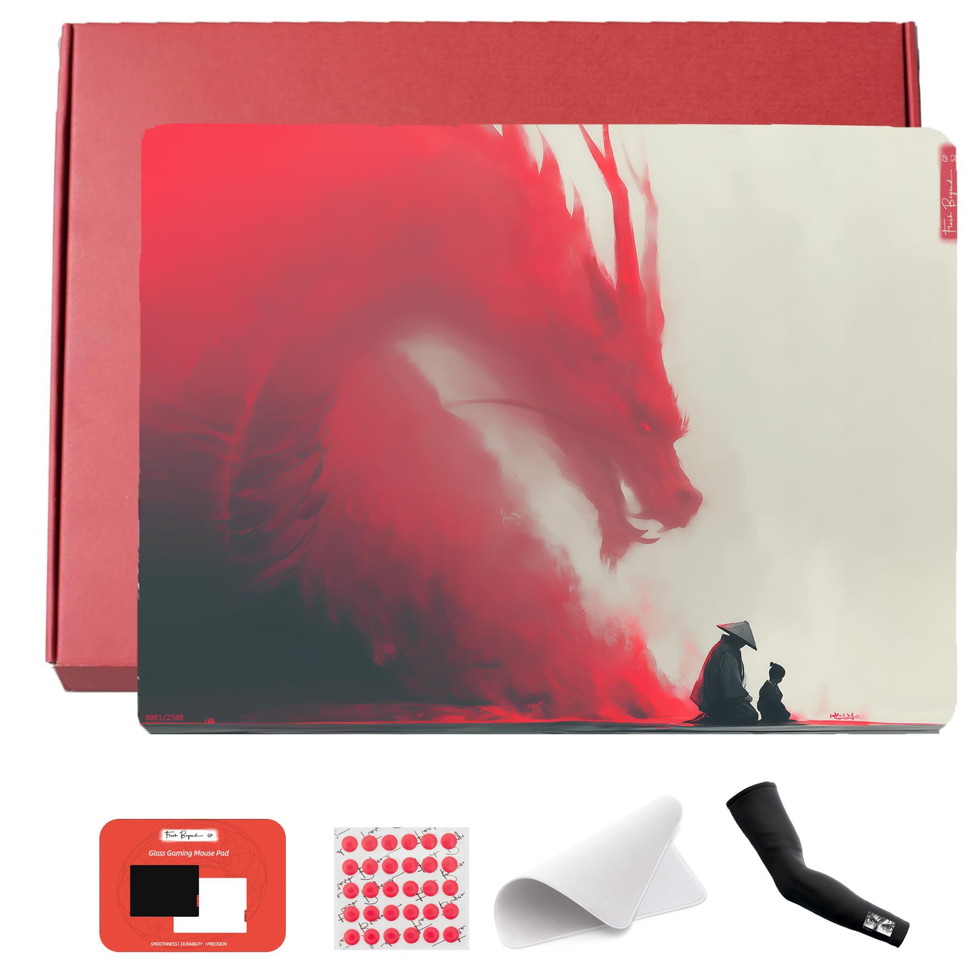 FlashBeyond Crimson Guardian: Blood Oath – Whispers of The Crimson Dragon Limited Edition Glass Gaming Mouse Pad | Micro-Etched Tempered Glass Pad for FPS Precision & Speed (Black, 40 × 30 cm)