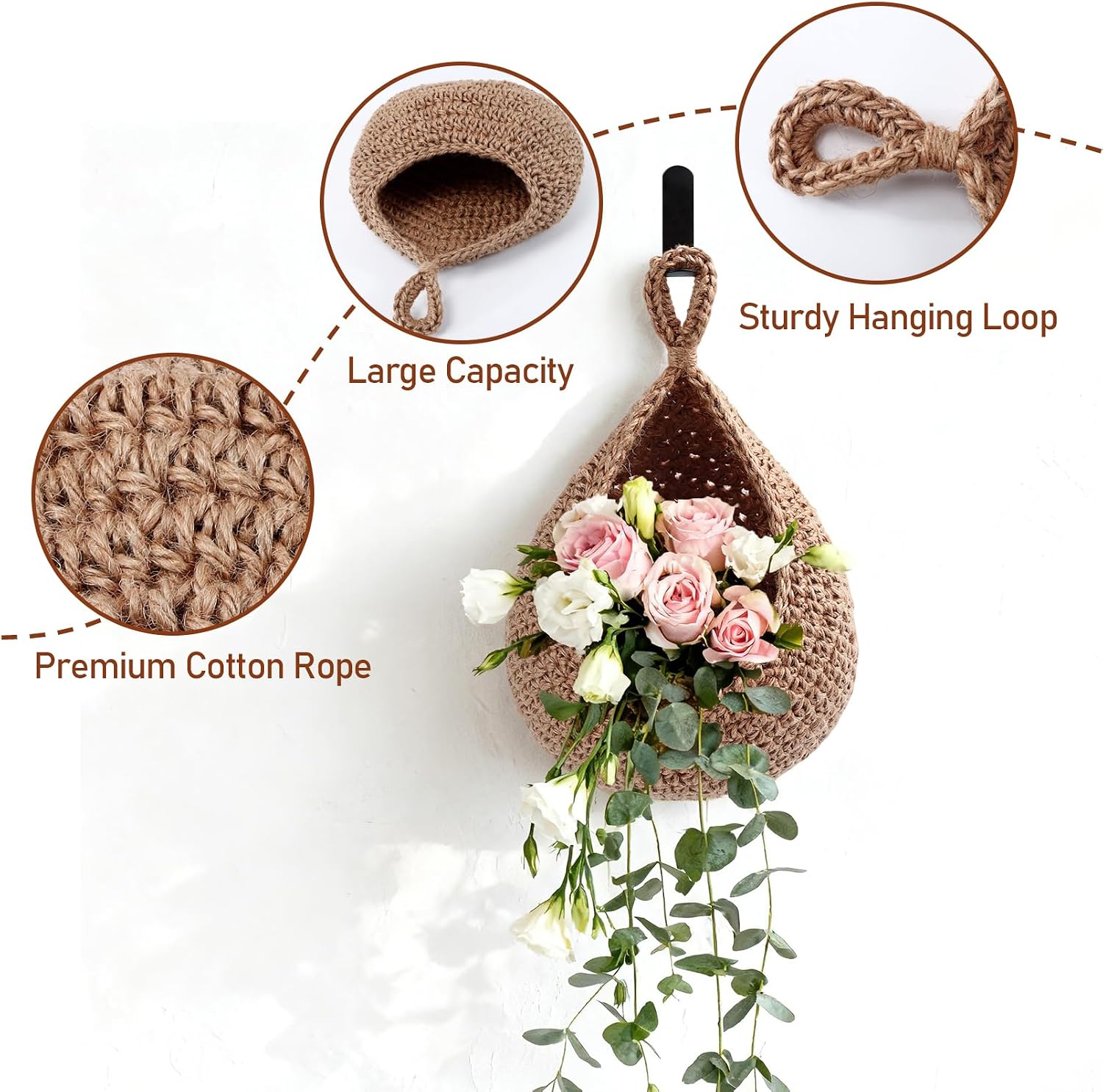 3 Pack Boho Wall Hanging Basket, Hanging Fruit Baskets, 3 Size