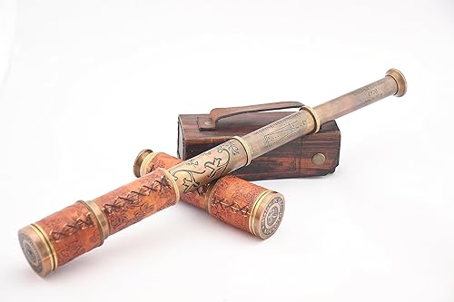 Miniatura 7 de WOANIN 1915 London Brass Maritime - Telescopio pirata vintage de cristal espía 15x, telescopio pirata funcional de latón y visión clara, maravilloso
