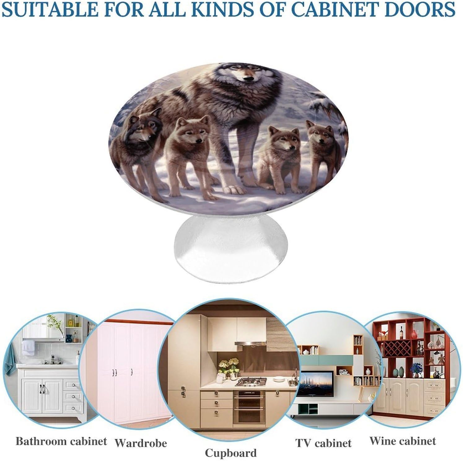 2 Pack Wolves Family Cabinet Knobs Round Drawer Pulls image 3