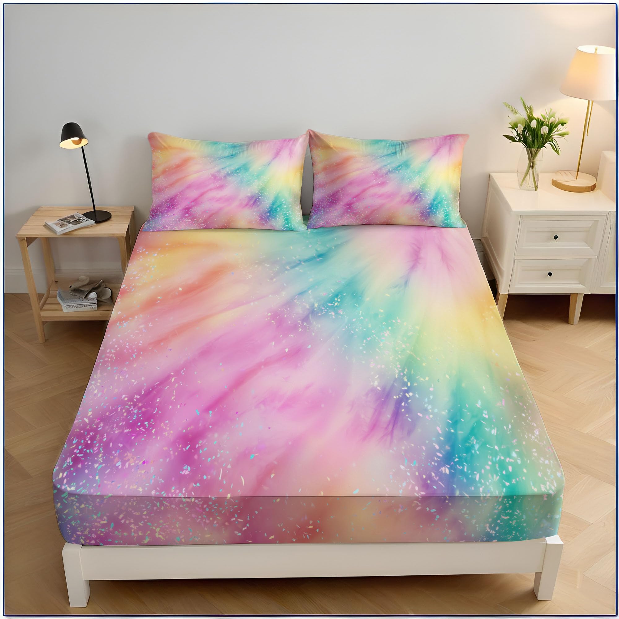 Housse de matelas coloré tie-dye 140x200cm résistant aux rides bonnet 30cm