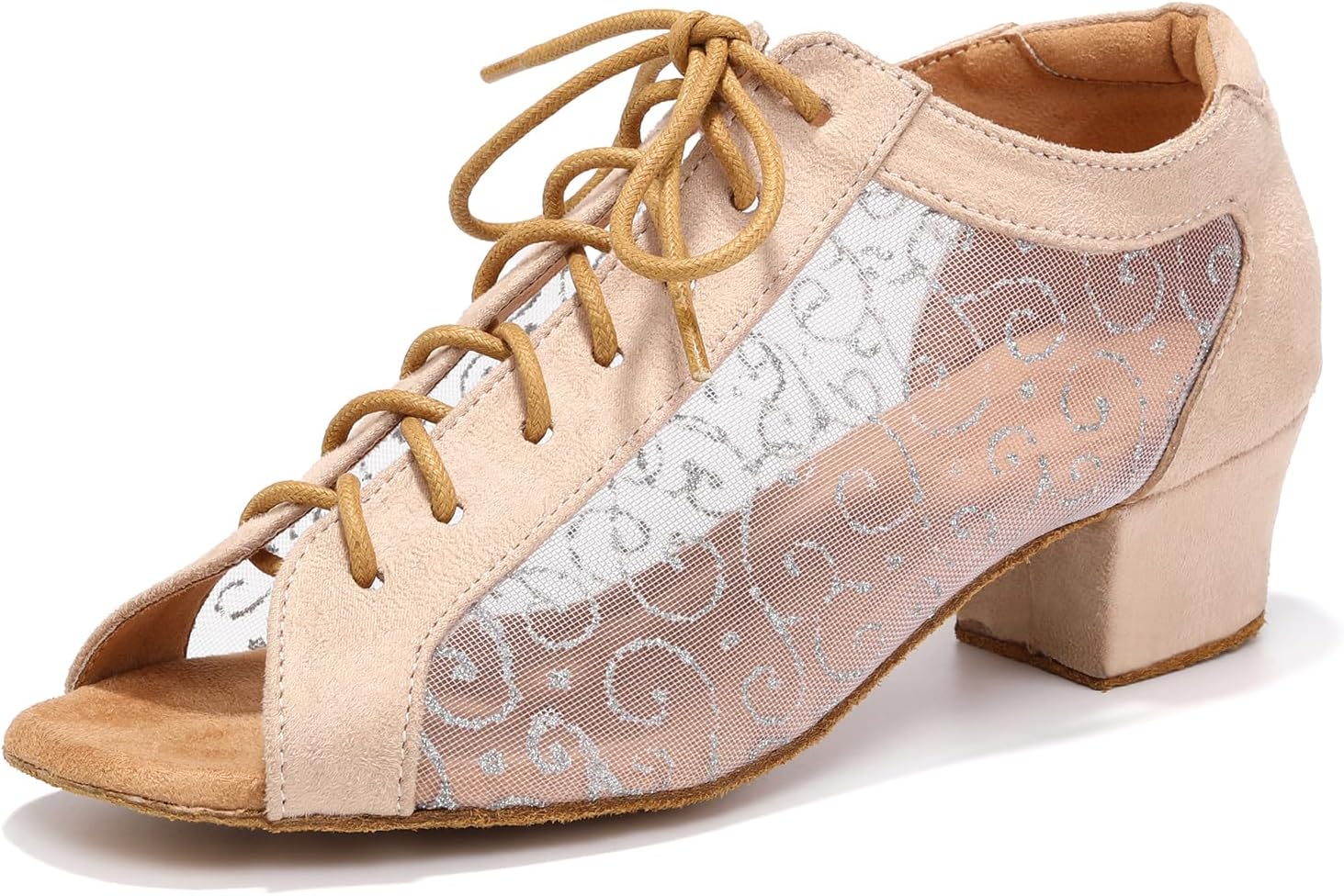 Women's Latin Dance Shoes with Lace-up Open Toe Ballroom Salsa Dancing Practice Shoes Low Heel
