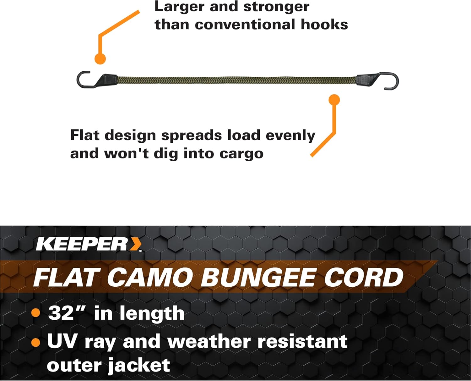 Keeper - 32” Flat Camo Bungee Cord - UV and Weather-Resistant