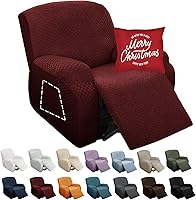 Vista 21 de YEMYHOM Funda elástica de 4 piezas para silla reclinable de jacquard con bolsillo lateral, antideslizante, ajustable, protector de muebles con parte