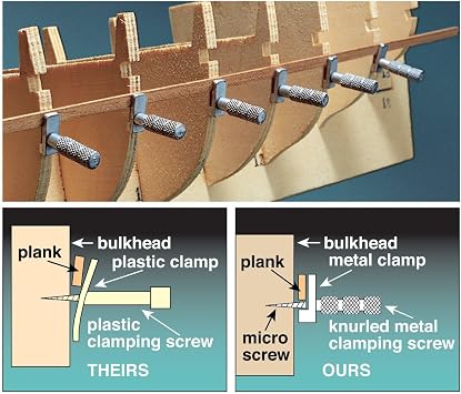 Micro-Mark All-Metal Ship Model Planking Clamps Set of 10, 1-1/4'' x 1/4'' Stepped Design for Tight Joints, Knurled Aluminum Grip, Fits Bulkheads as Thin as 1/8