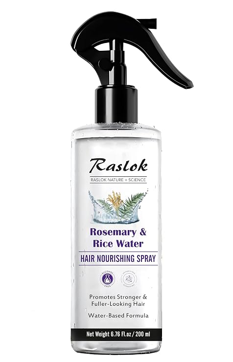 Raslok Nature+Science Rosemary & Rice Water Hair Spray | Made with 100% Natural Extracts | Lightweight, Non-Greasy Formula | For Softer, Smoother-Looking Hair | 6.76 fl oz / 200 ml