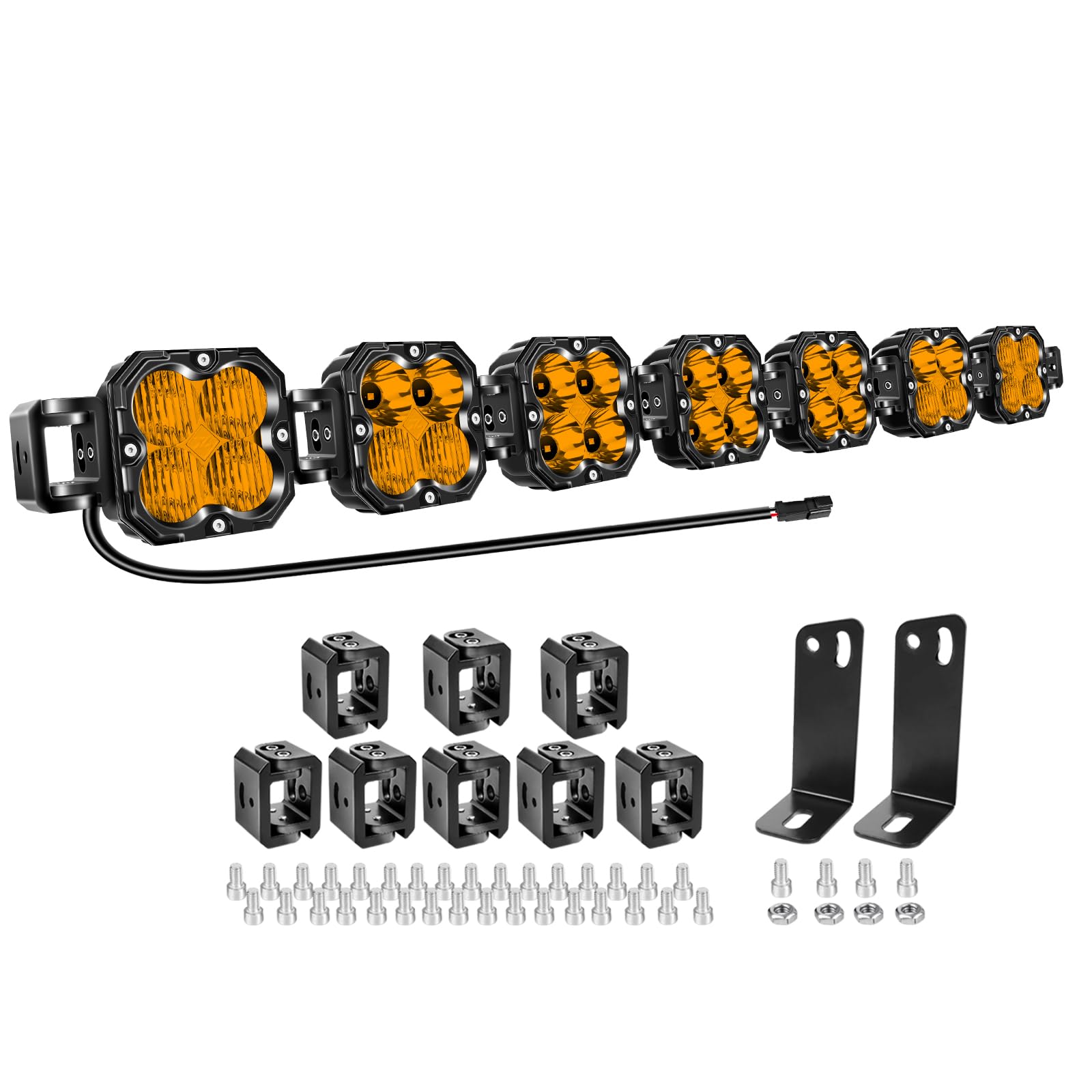 Photo 1 of **7 PIECES**Willpower 46 inch 210W Amber Straight Curved Adjustable & Linkable LED Light Bar with Wiring, Spot Flood Beam Off Road 4X4 Driving Fog Lights for 12V 24V Vehicle 7WD Car UTV SUV Truck Tractor Trailer