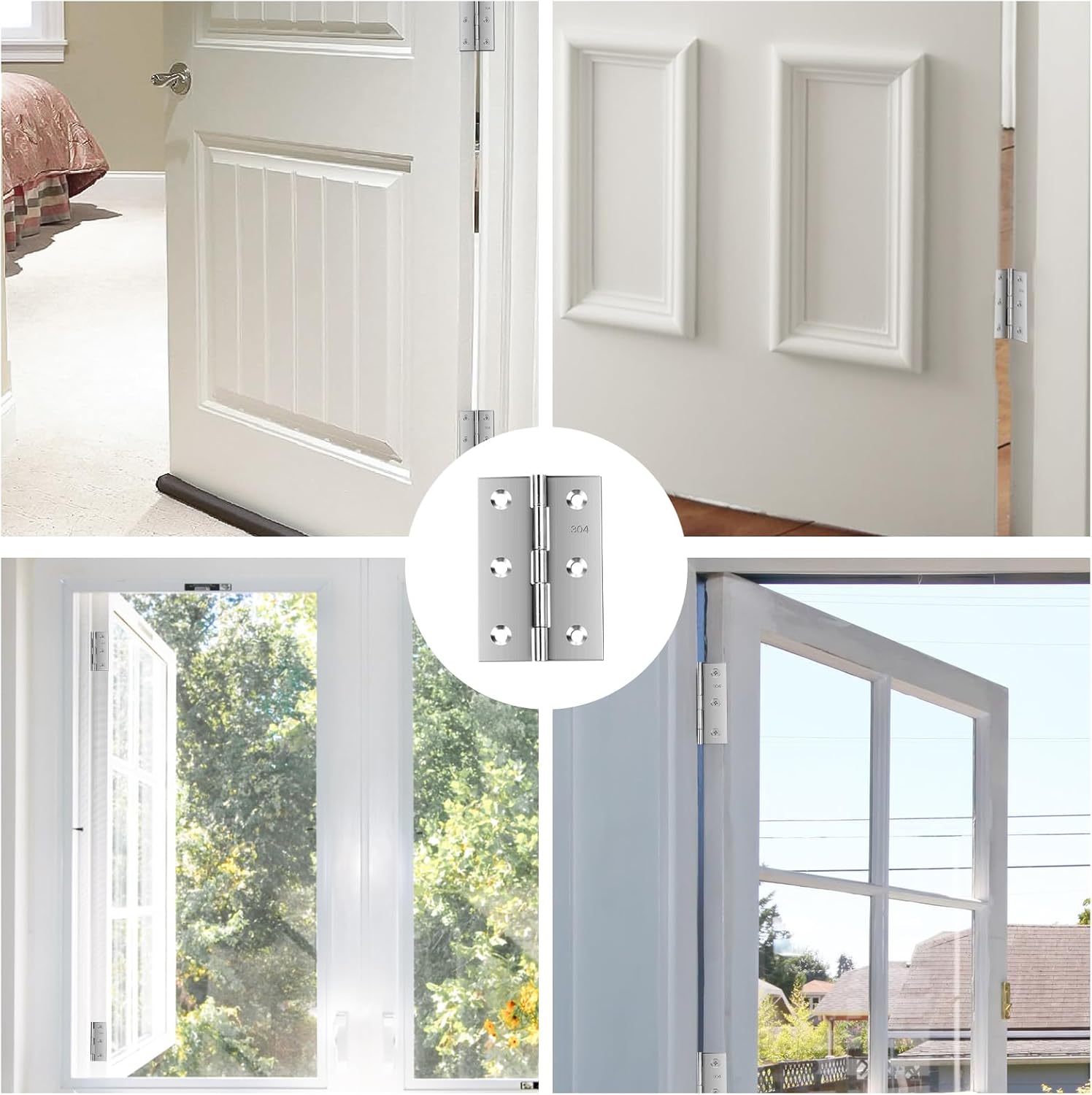 Stainless Steel 3 Inch Folding Butt Hinges for Furniture Door Window Case Lid and Wooden Box Chest, Pack of 4