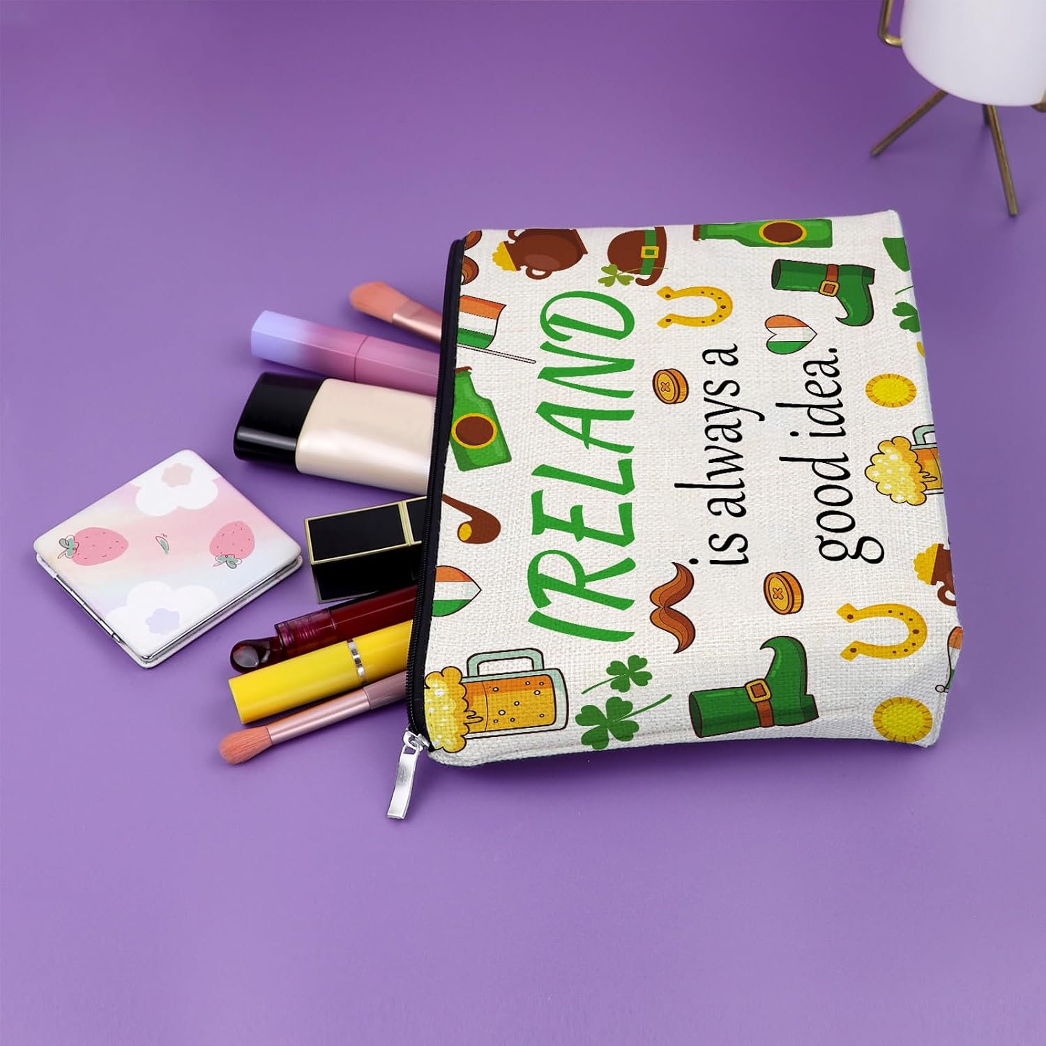 Sazuwu Ireland Themed Makeup Bag Ireland Travel Gifts for Women Irish Girls Trip Cosmetic Bag Celtic Gifts for Irish Women Christmas Birthday Vacation Present image 5