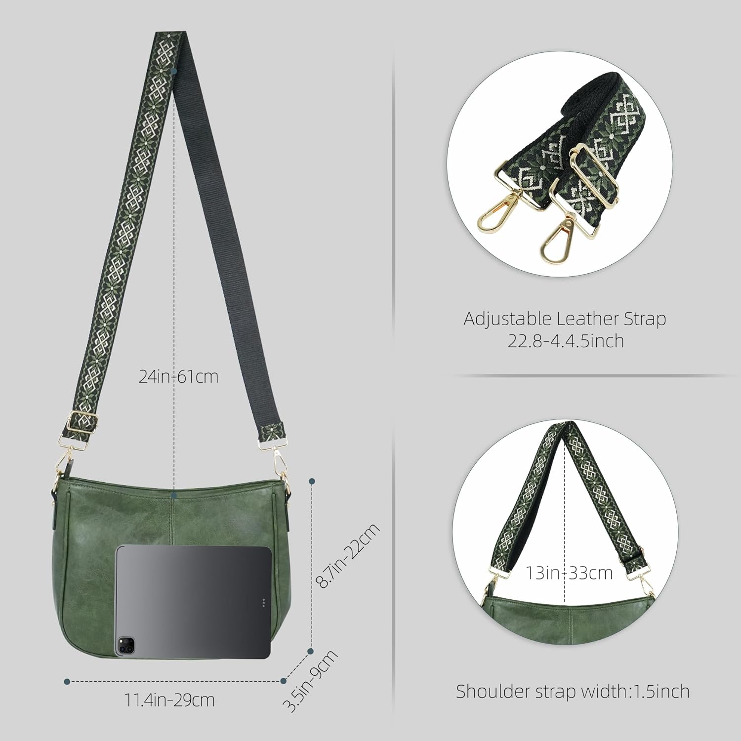 Crossbody Bag for Women Bohemian Vintage Stylish Purse Vegan Leather Shoulder Bag with Adjustable Wide Strap - Image 5