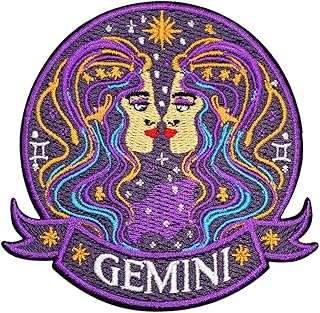 Constellation Gemini Patch – 3.35 inches, Cool Colorful Gemini Zodiac Patch – Embroidered Zodiac Iron On Patches for Backpacks