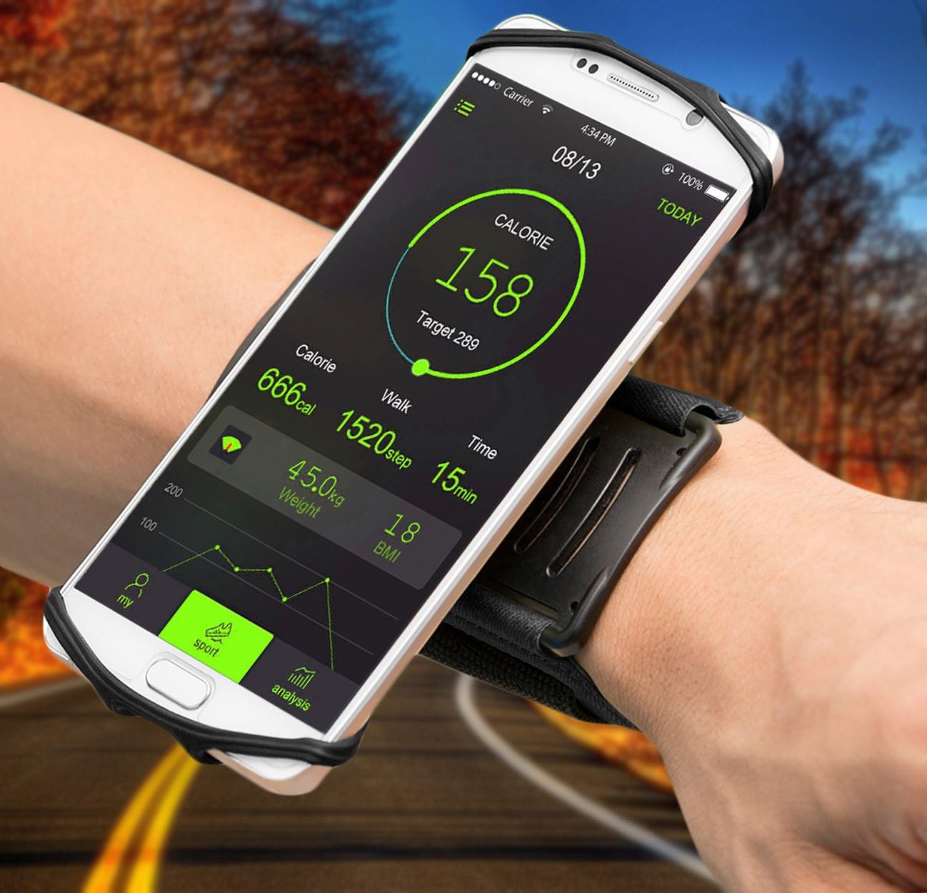 JEBSENS Lightweight Sports Armband, Adjustable Running Armband 180°Rotatable with Headphone Holder for iPhone 8/8P/7 Plus/6S/5S Samsung S7/S6 Edge/Galaxy, Universal Sports Wristband Phone Holder