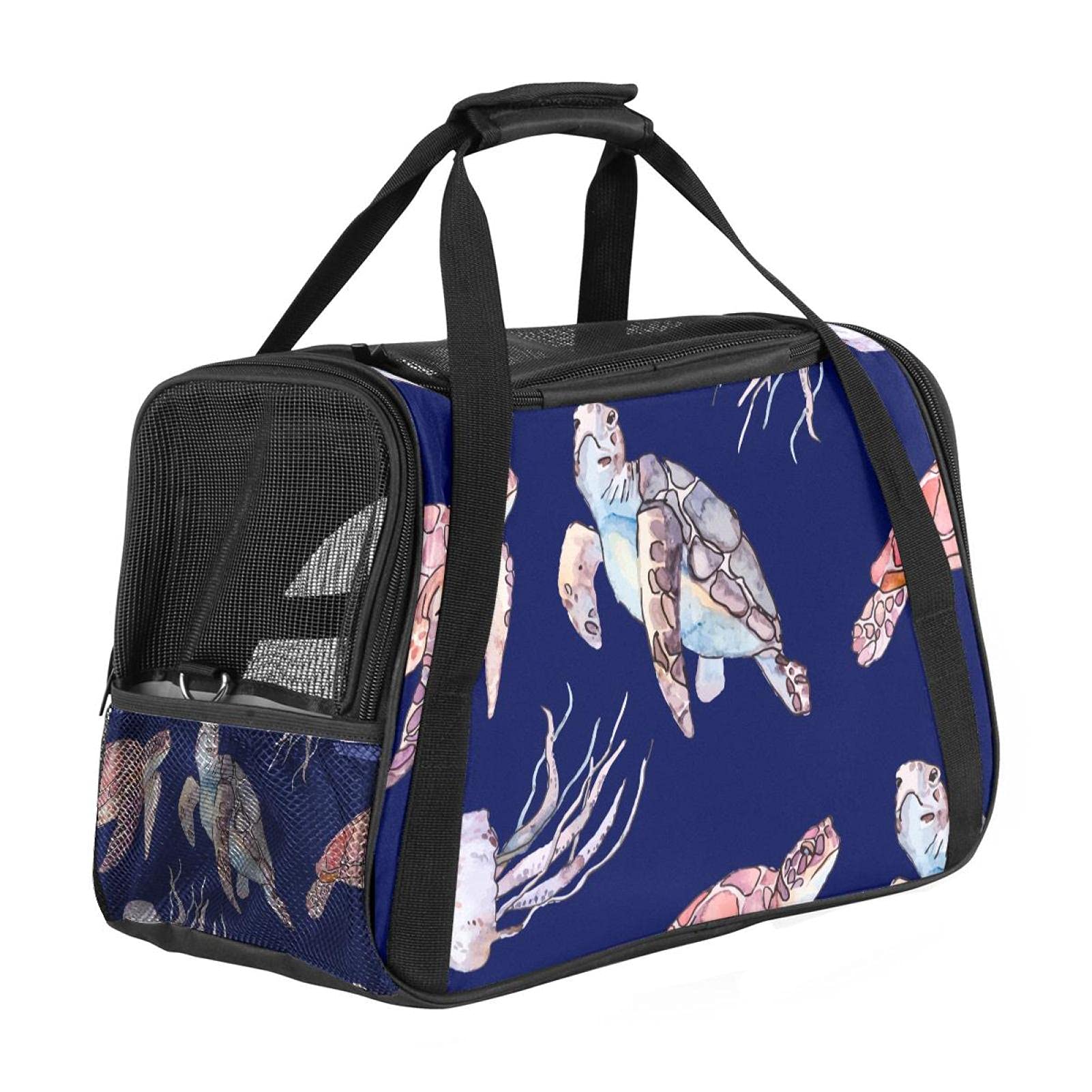 Sac de transport pour animal domestique homologué avion imprimé aquarelle bleu