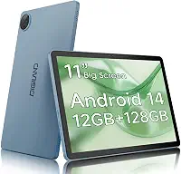 Digliand Tablet Android de 11 polegadas, 12 GB de RAM, 128 GB de ROM, 8 núcleos, tablet HD de 8 horas de 7000 mAh, tela dividida e espelhamento de tela, câmera dupla, Android 14 (azul)