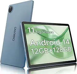 Digliand Tablet Android de 11 polegadas, 12 GB de RAM, 128 GB de ROM, 8 núcleos, tablet HD de 8 horas de 7000 mAh, tela dividida e espelhamento de tela, câmera dupla, Android 14 (azul)