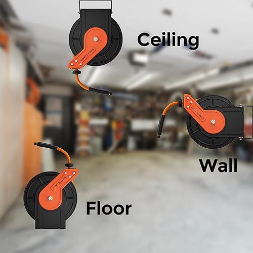 Miniatura 8 de Giraffe Tools TA15BPLUS Carrete de manguera de aire retráctil con soporte giratorio Manguera híbrida de 38 pulgadas x 50 pies, carrete de manguera