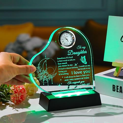 Miniatura 3 de Movdyka Daughter Gifts from Mom Dad Unique Glass Heart Shaped Keepsake, Birthday Gifts for Daughter Adult with Colorful Light Base, Present to My