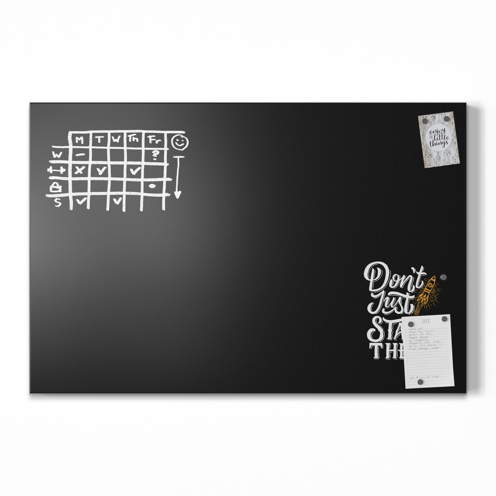 DEQORI Magnetyczna tablica do pisania kredą z nadrukiem UV | motyw "Träume ab" | prostokątna tablica 90 x 60 cm | metalowa tablica kredowa do pisania – dekoracja ścienna do kuchni, korytarza, pokoju