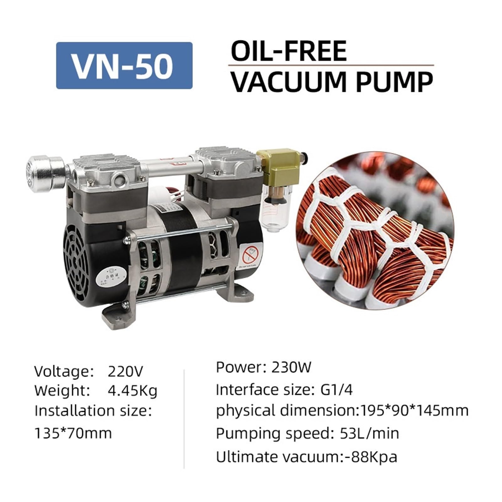 Pequeña bomba de vacío sin aceite, bomba de vacío de laboratorio sin mantenimiento VN-50 230W 220V