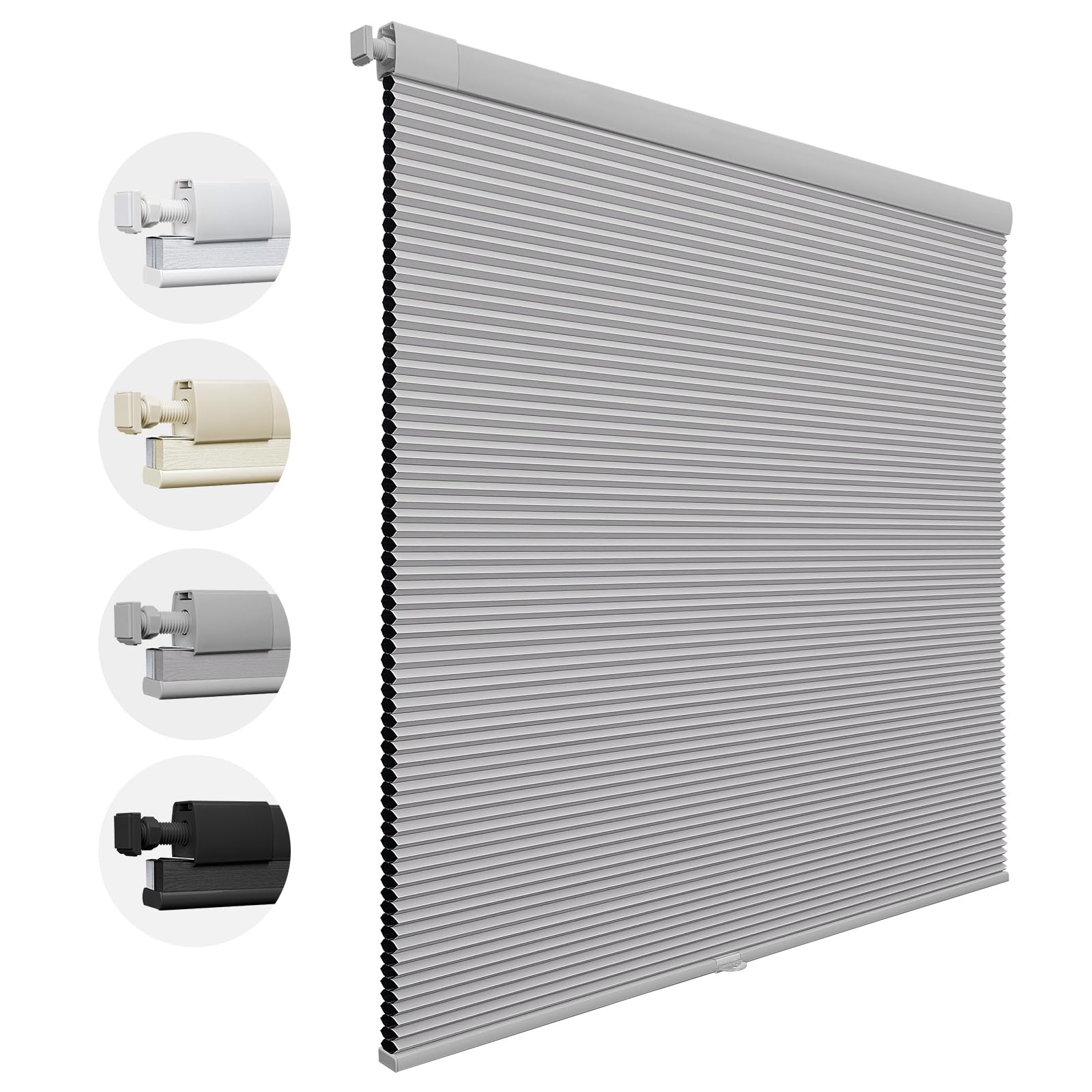 UrMoon No Drill Cordless Cellular Blinds Pleated Shades Honeycomb Shades with Insulation,Blackout Custom Easy Fit for Home Office (Blackout - Grey, 115cm W x 165cm H)