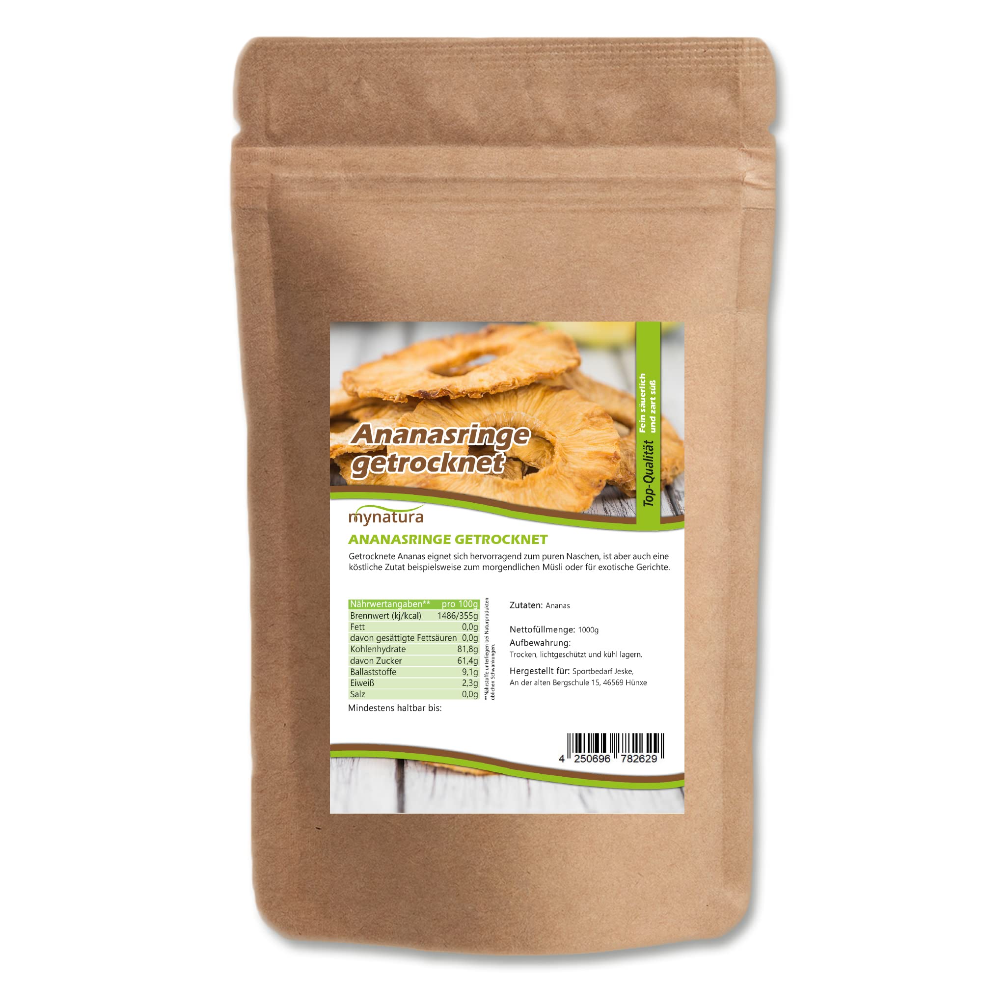 Mynatura Ananasringe getrocknet I Ohne Zusätze I Naturbelassen I Ananas I Backen I Kochen I Snack I Müsli I Vegan I Beutel (2x 1000g)