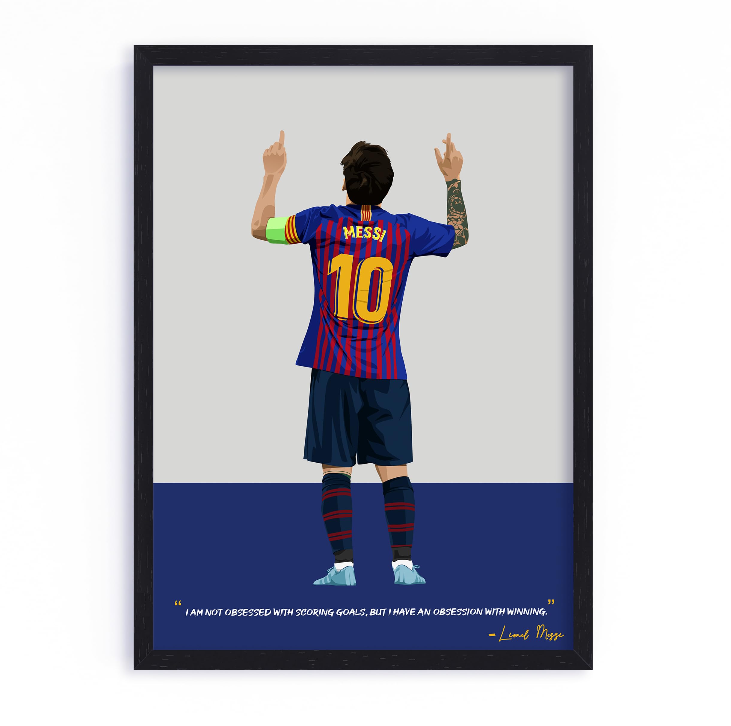 QUOTE - UNQUOTE ART, Messi Poster, FC Barcelona, Messi Gifts, 13x17 inches, Black Frame