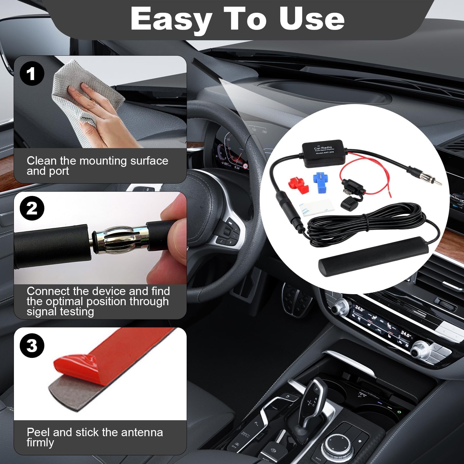 12V Amplificatore di Segnale Autoradio, Amplificatore Antenna per Auto FM, Segnale Radio Booster Universale, Segnale Autoradio Per Veicolo Camion Auto Radio