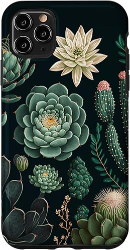 Funda para iPhone 11 Pro Max con diseño floral botánico de plantas suculentas verdes