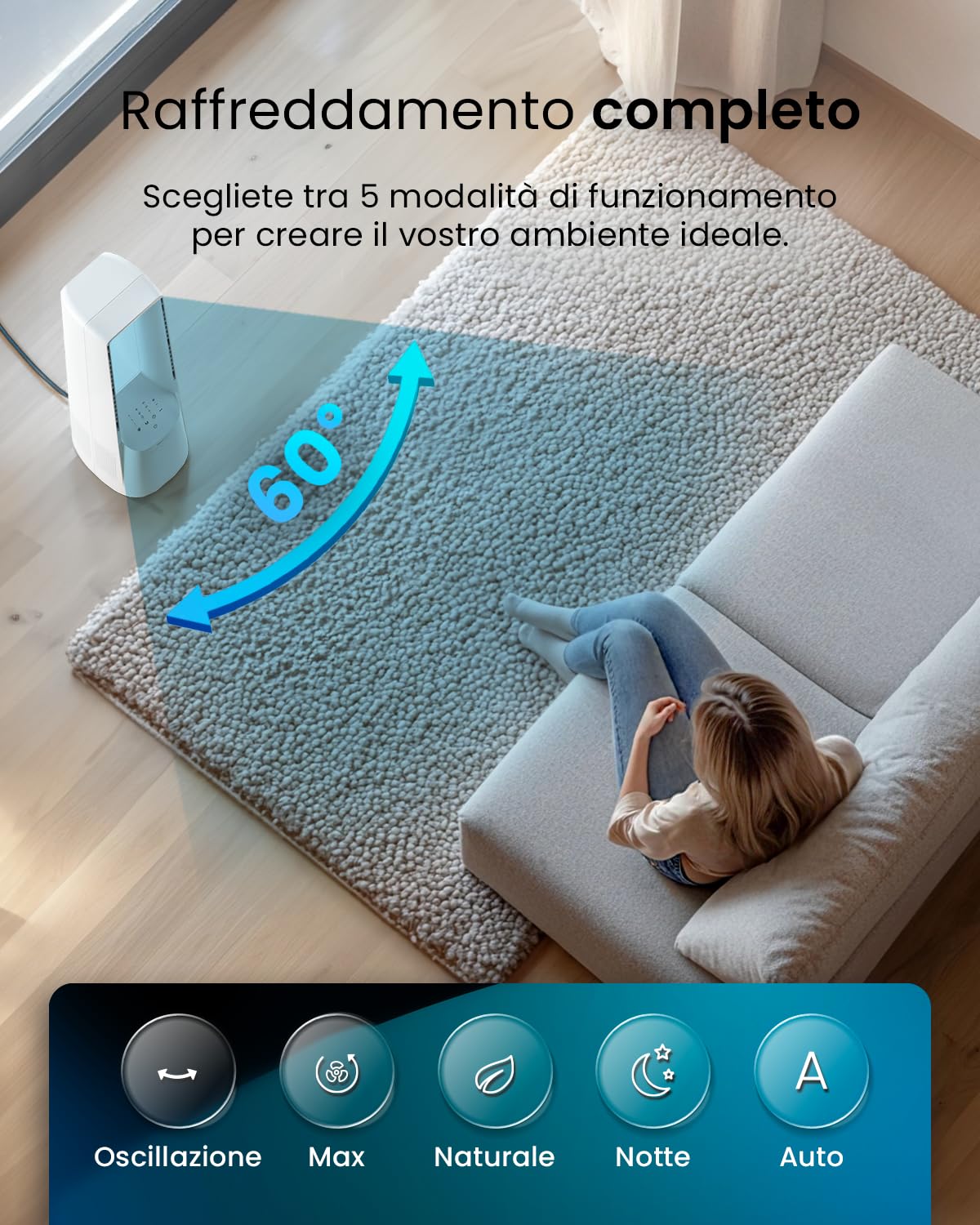 Pro Breeze OmniAir Ventilatore a torre silenzioso senza pale da 101 cm con 6 velocità e telecomando – Oscillazione a 60º, 5 modalità, timer – Ventilatore grande e portatile per la casa e l’ufficio