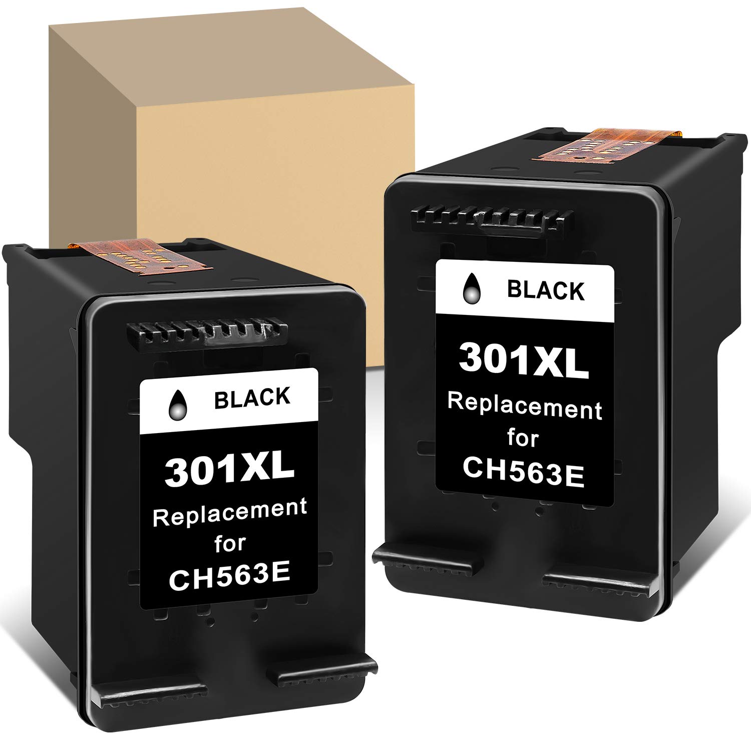 ATOPolyjet 301 Ink Cartridges Combo Pack Compatible for HP 301XL Black Cartridge for Envy 5530 4500 4507 5532 DeskJet 3050a 3050 1514 1510 2544 2540 1050 1512 OfficeJet 4630 Printer (Black, 2-Pack)