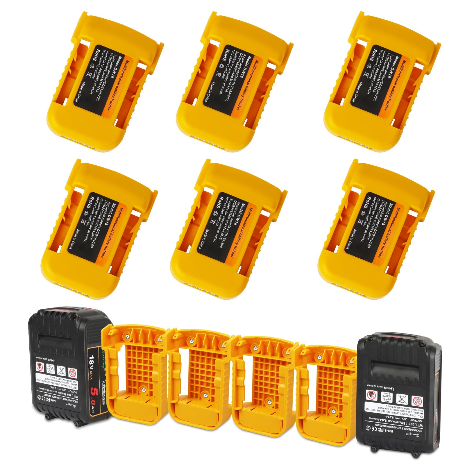 Quperr Black 6 Pack Battery Holder Mounts, Battery Mount Hanger Battery Storage Rack Battery Dock Holder Compatible With Dewalt 18V Battery Dcb184 Dcb182 Dcb181 Etc.