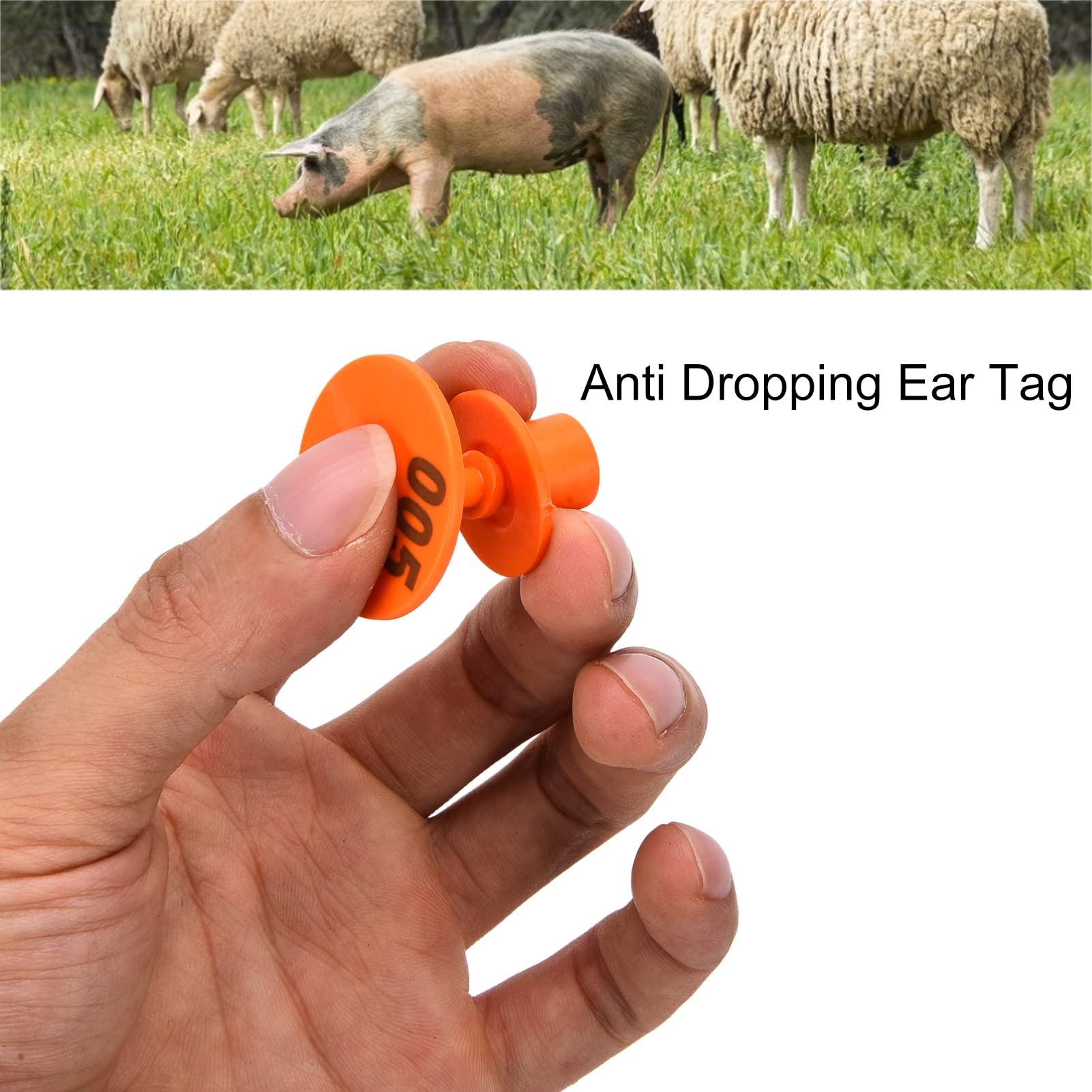 NSXAYIWE 100pcs Livestock Ear Tag Cattle Ear Tags, Anti Dropping Round Ear Tag with Numbered 001-100 Animal Identification Ear Tags (Orange)
