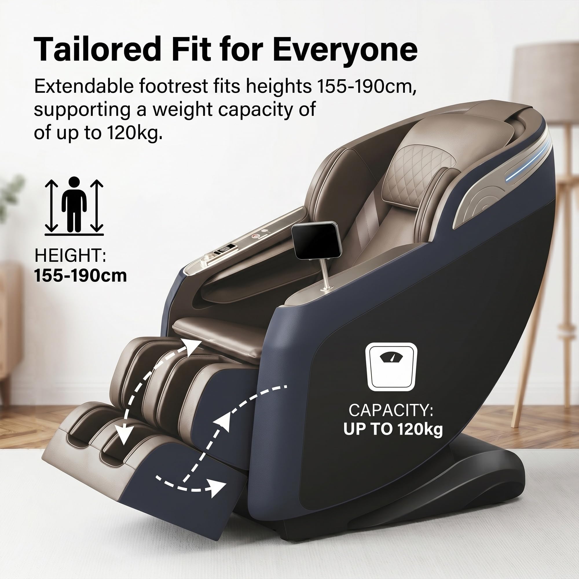 Sillón de Masaje Todo el Cuerpo Gravedad Cero Shiatsu con Control de Voz AI Pantalla Táctil LCD y Calor Relajante(Blue)