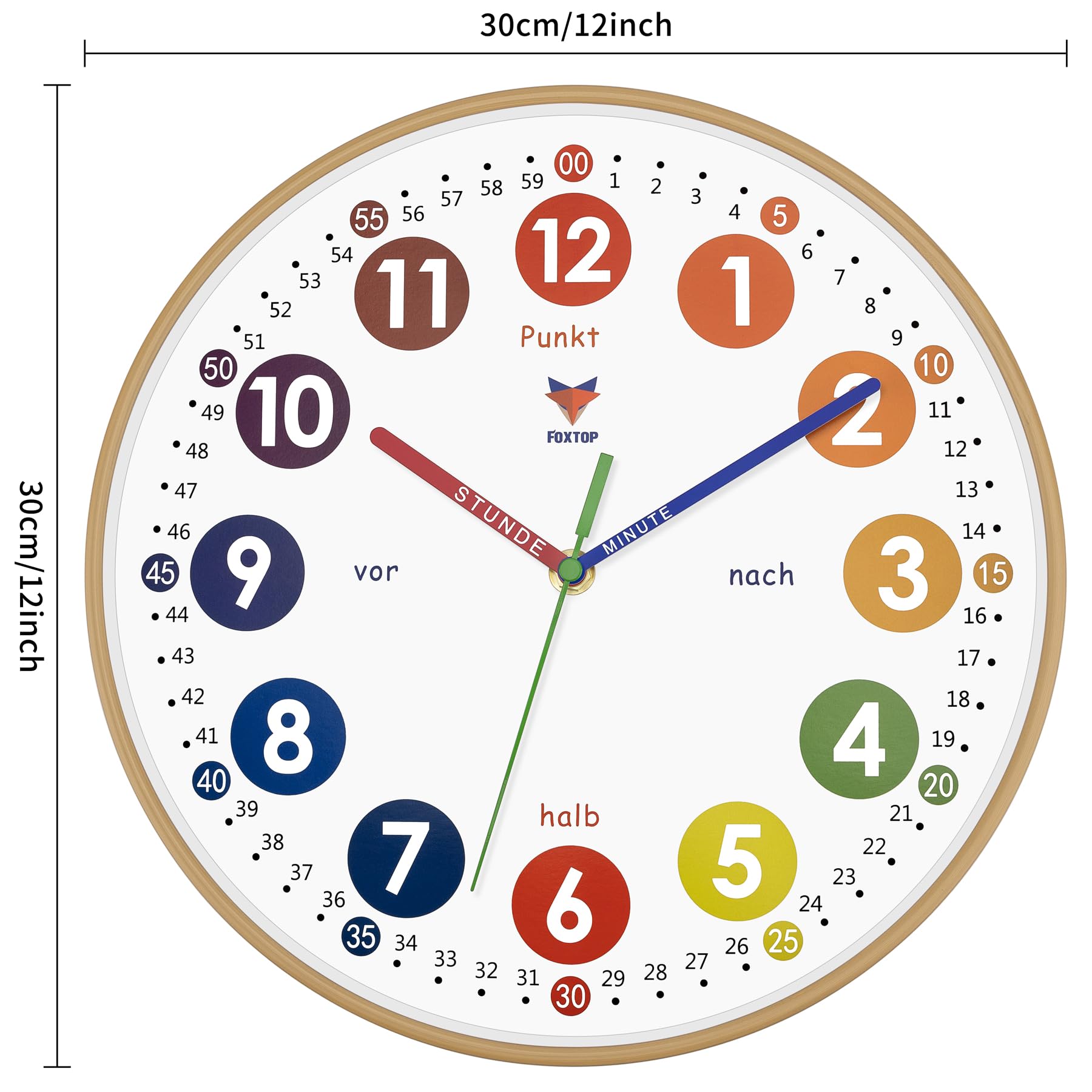 Foxtop Leerklok voor kinderen, leerklok zonder tikkende geluiden