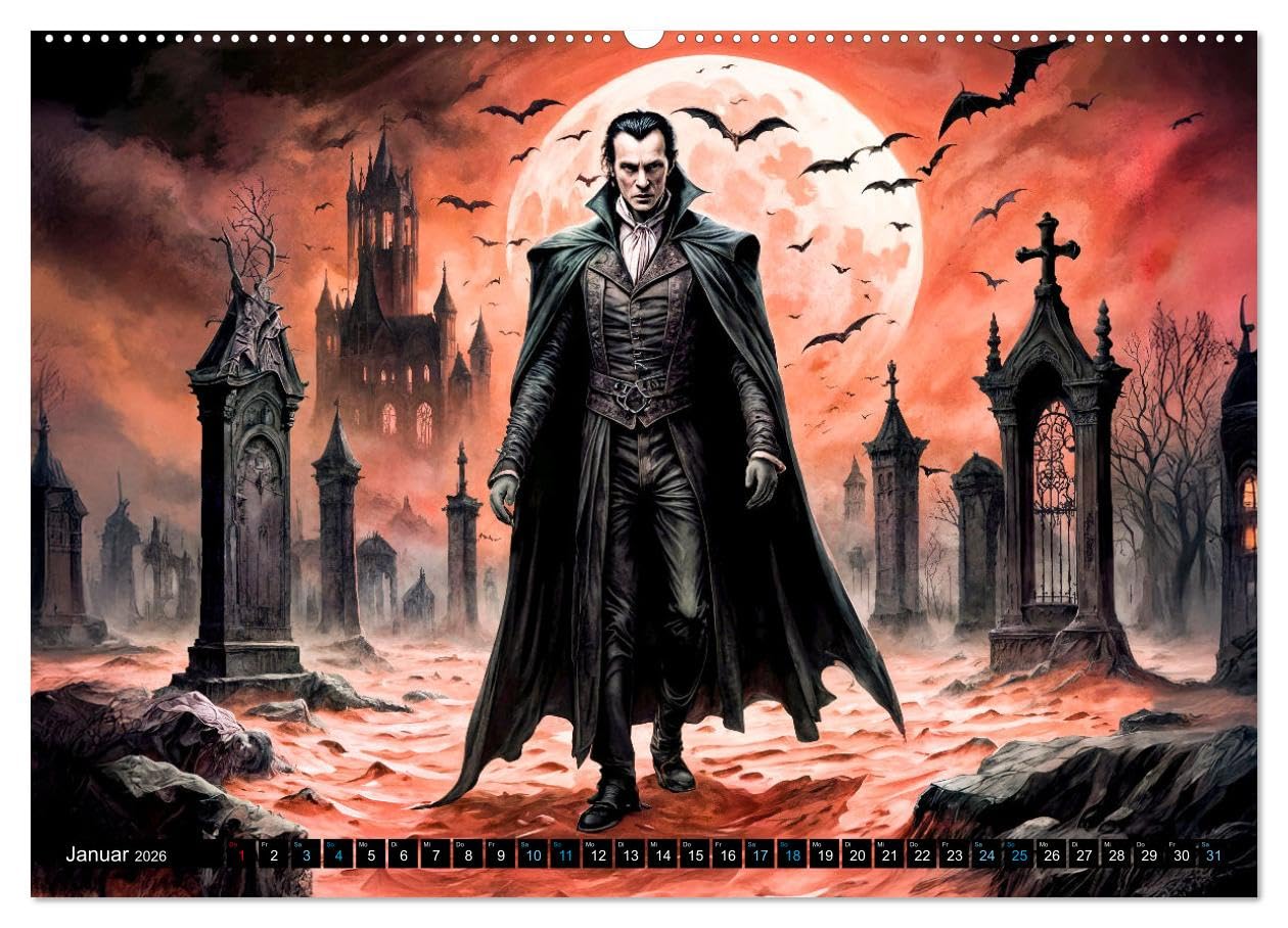 Finsternis der Vampire - Mystischer düsterer Fantasy Kalender (hochwertiger Premium Wandkalender 2026 DIN A2 quer), Kunstdruck in Hochglanz: ... einzigartigen Kalender (CALVENDO Glaube)