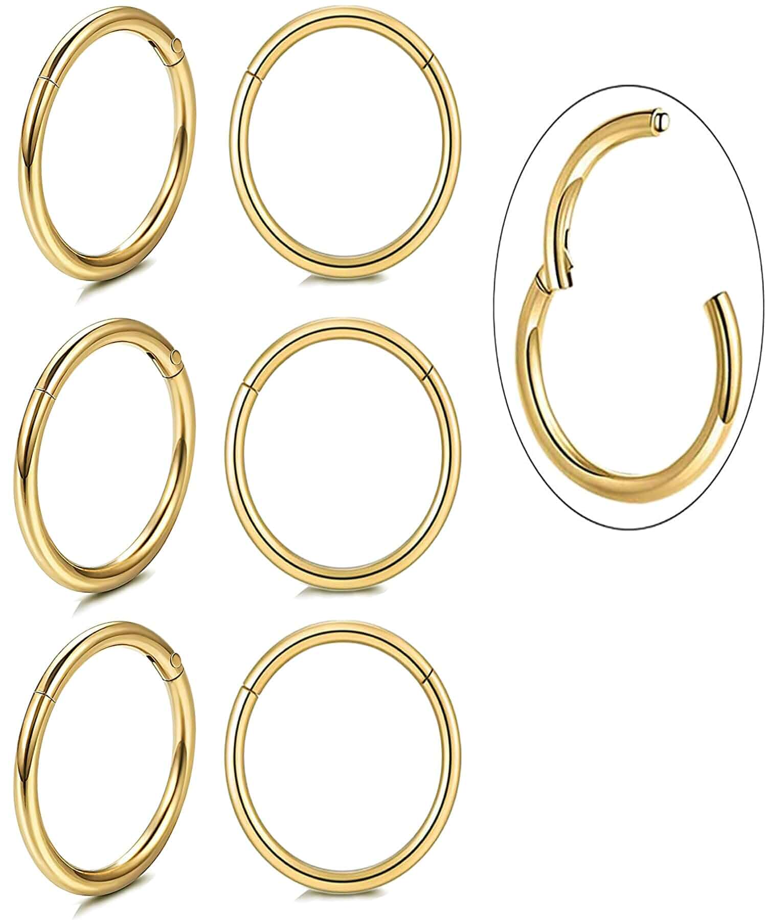 Unisex Dainty Tiny 18k Real Gold Plating Cartilage Huggie Hoop Earrings, 16G Surgical Steel Small Endless Hinged Hoops Earring for Earlobe Cartilage Helix Rook Daith Conch Nose Lip Body Piercing Jewelry