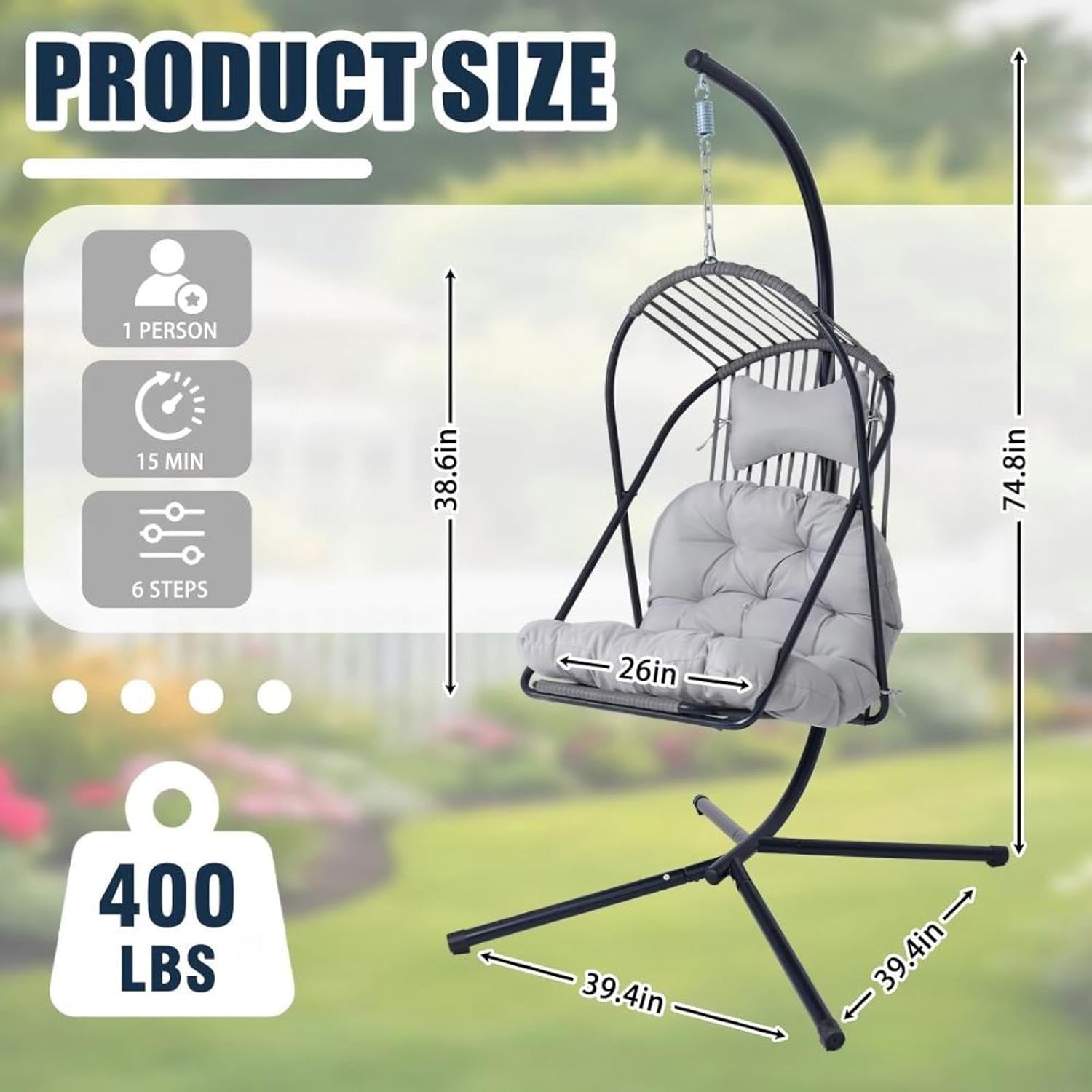 Balcony Furniture, Breathable Cushion and Headrest Indoor Swing for Kids Breathable and Washable Cushion Cover Living Room, Patio, Yard