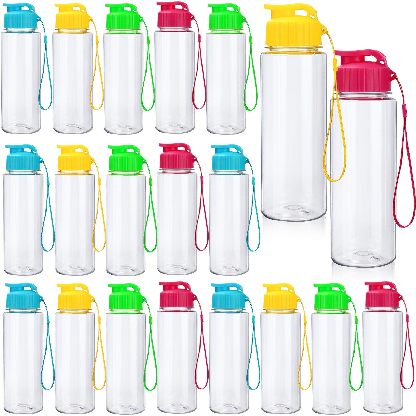 Enjamyo 20 Pcs Water Bottles Bulk, 17 oz Plastic Water Bottles with Leak Proof Flip Top, Large Sports Water Bottle with Handle Strap for Adults Sports