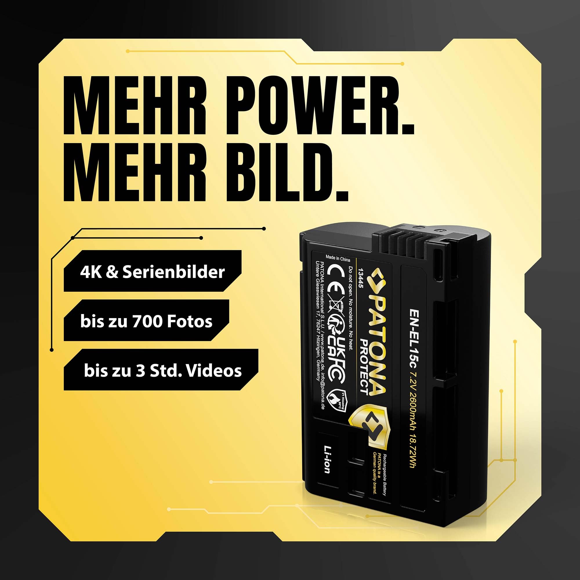 PATONA 2X Protect Akku Ersatz für Nikon EN-EL15c EN EL15b EL15 2600mAh 7.2V