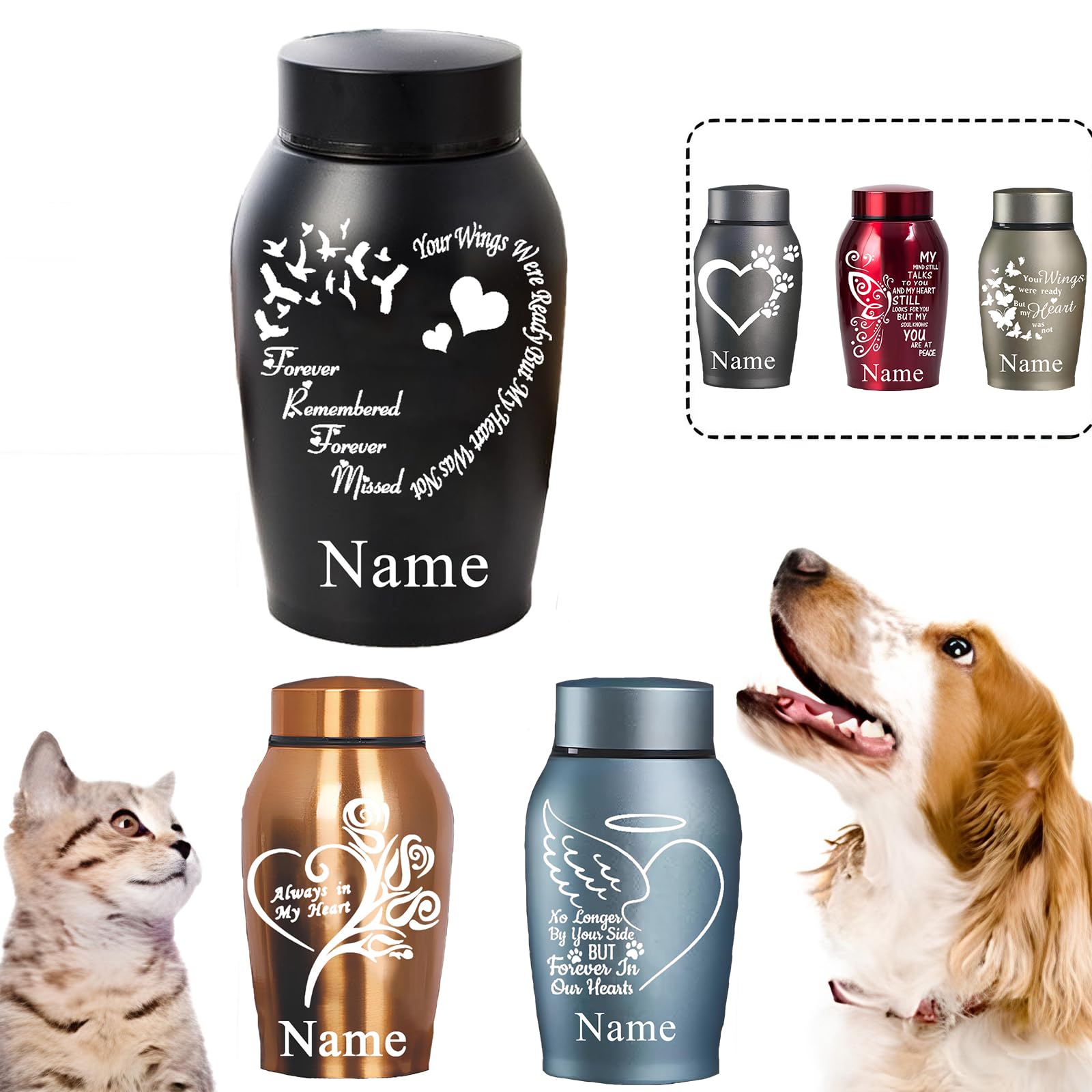 Personalisierte Haustier-Gedenkurnen für Hunde- oder Katzenasche, Haustier-Gedenkurnen aus Holz, Mini-Urnen aus Aluminium für Verlorene Haustiere, Fotobox für Haustier-Einäscherung