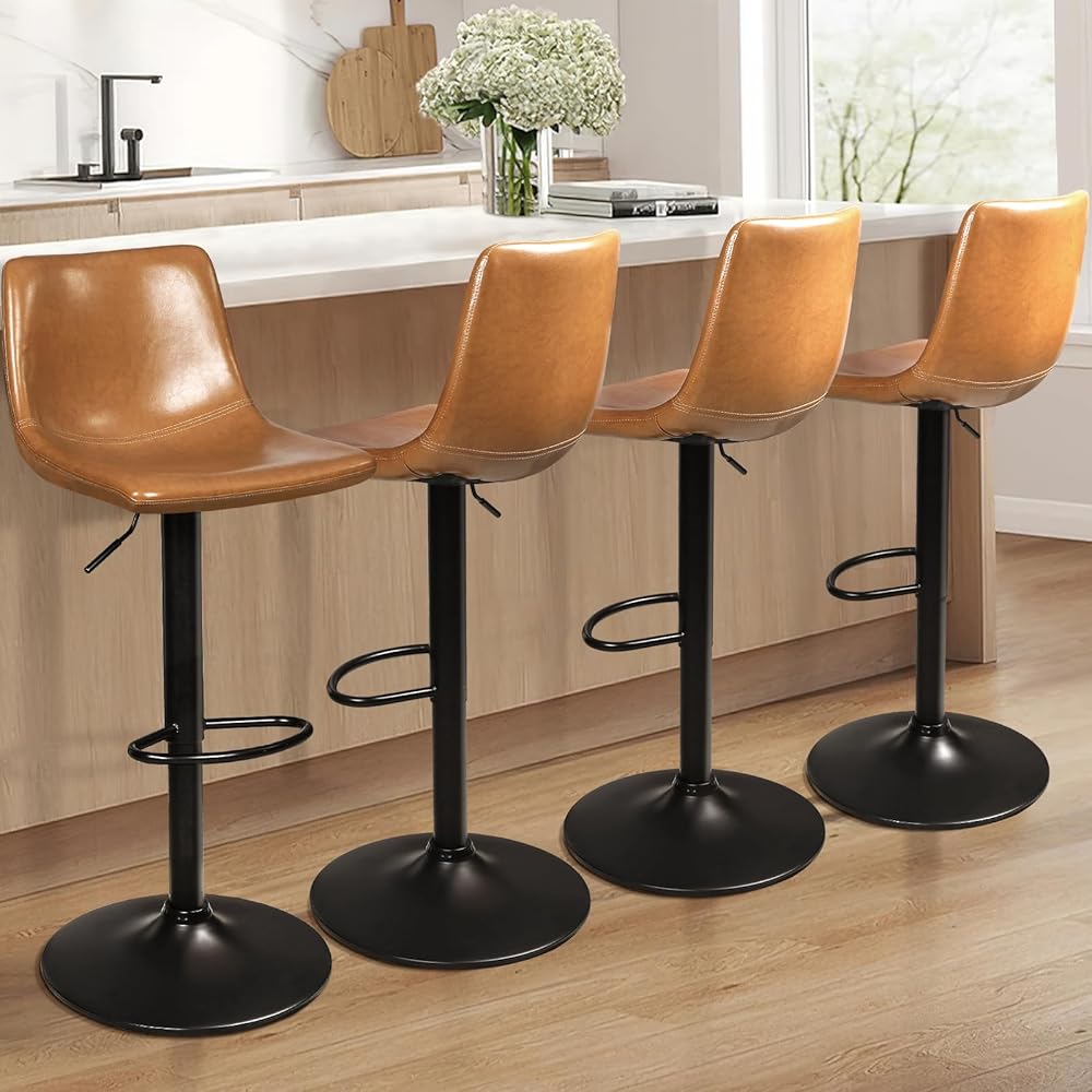 35/mo Finance Waleaf PU Leather Bar Stools Set of 4，Adjustable