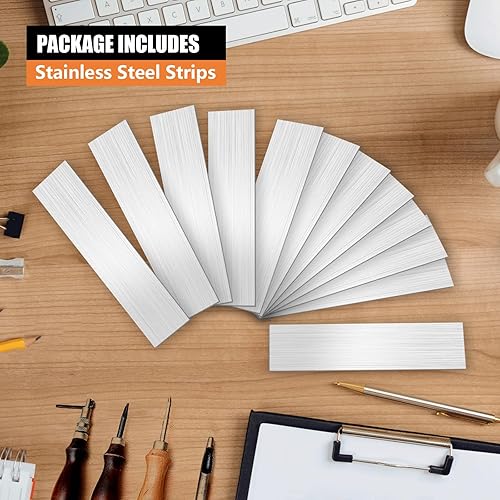 Miniatura 2 de Paquete de 12 tiras de metal de 2 x 12 pulgadas, tiras de metal de acero inoxidable 304, kit de adornos decorativos de 20 gas