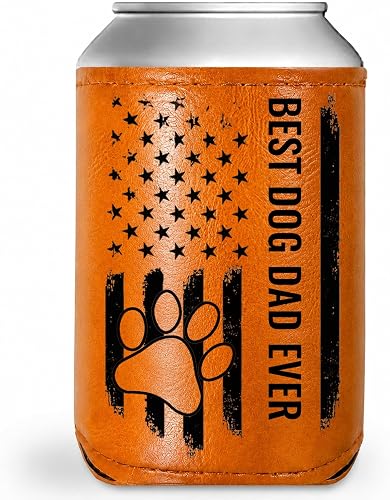 Dog Dad Gifts for Men, Fathers Day Funny Gifts for Dad from Daughter Son, Present for Him Boyfriend Grandpa Husband, 12Oz PU Leather Can Cooler for Beer Soda, Best Dog Dad Ever Gifts