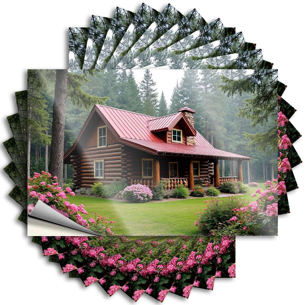 Tattoos Tiny, Math Bottle A Cozy Log Cabin Nestled in A Lush, Flower-Filled Garden. | Dorm Door Decorations(6X9CM)