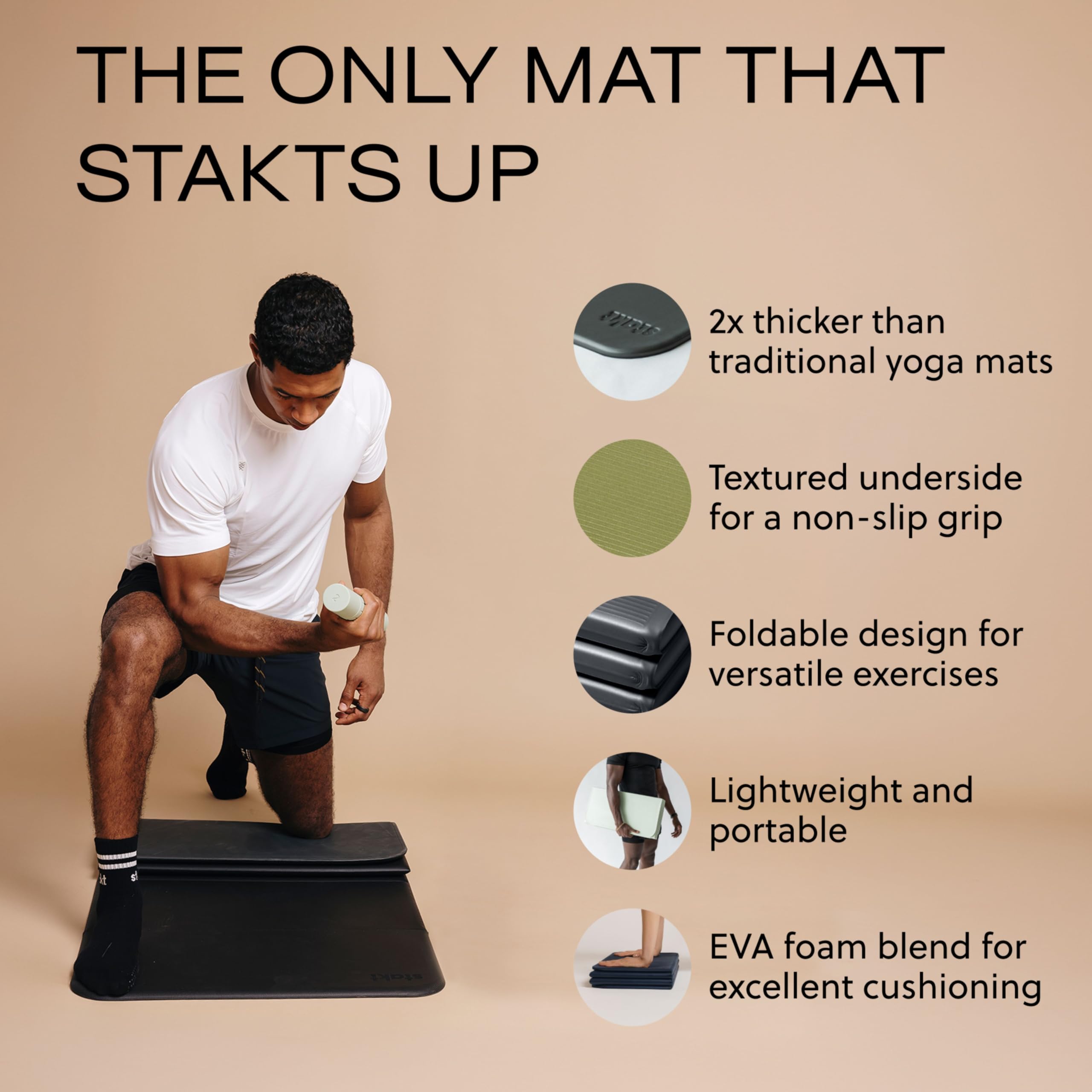Stakt Esterilla plegable multiusos para fitness y yoga, esterilla de entrenamiento con superficie antideslizante, portátil y ligera, para estudio o uso doméstico